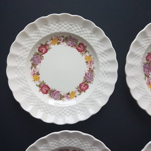 Copeland Spode ROSE BRIAR, Vintage Side Plates, Set of 4, Chelsea Wicker Shape - Picture 5 of 10